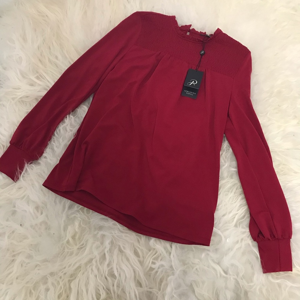 Adrianna Papell ruffle neck long sleeve top